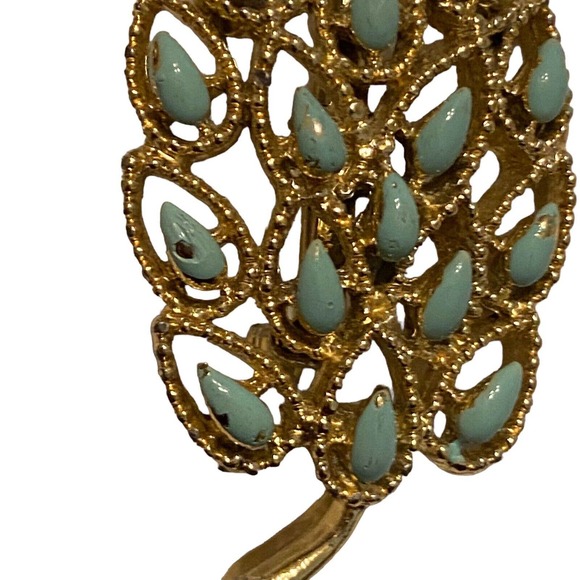 Vintage Gold Tone Turquoise Tree Brooch - Picture 3 of 6
